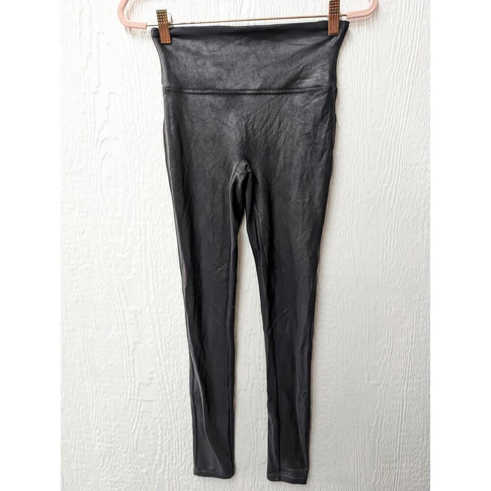 Spanx Faux Leather Black Leggings Pants Compression Classic Women's Size Small